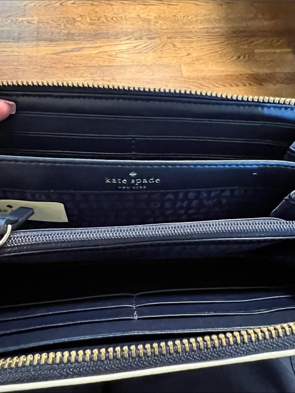 kate spade navy blue Leather Wallet with White Tassel